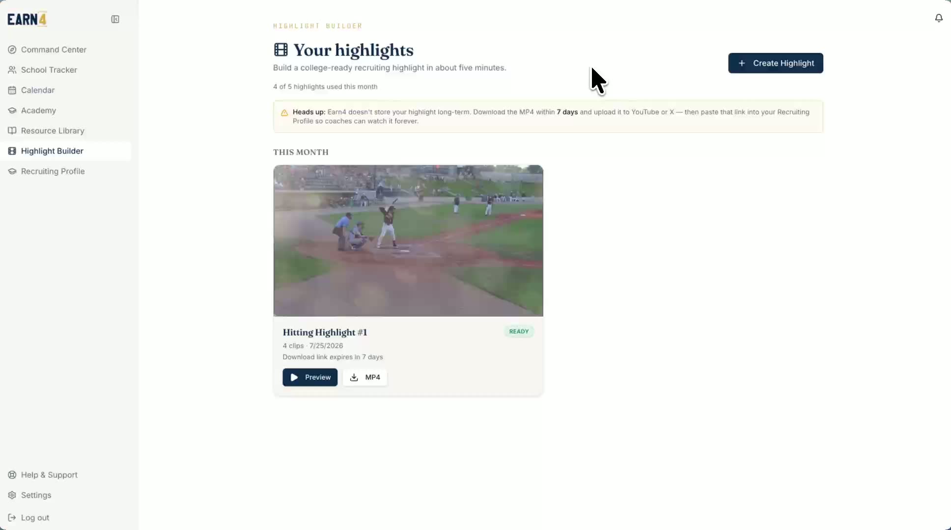 Highlight Builder — trimming clips into a finished highlight video